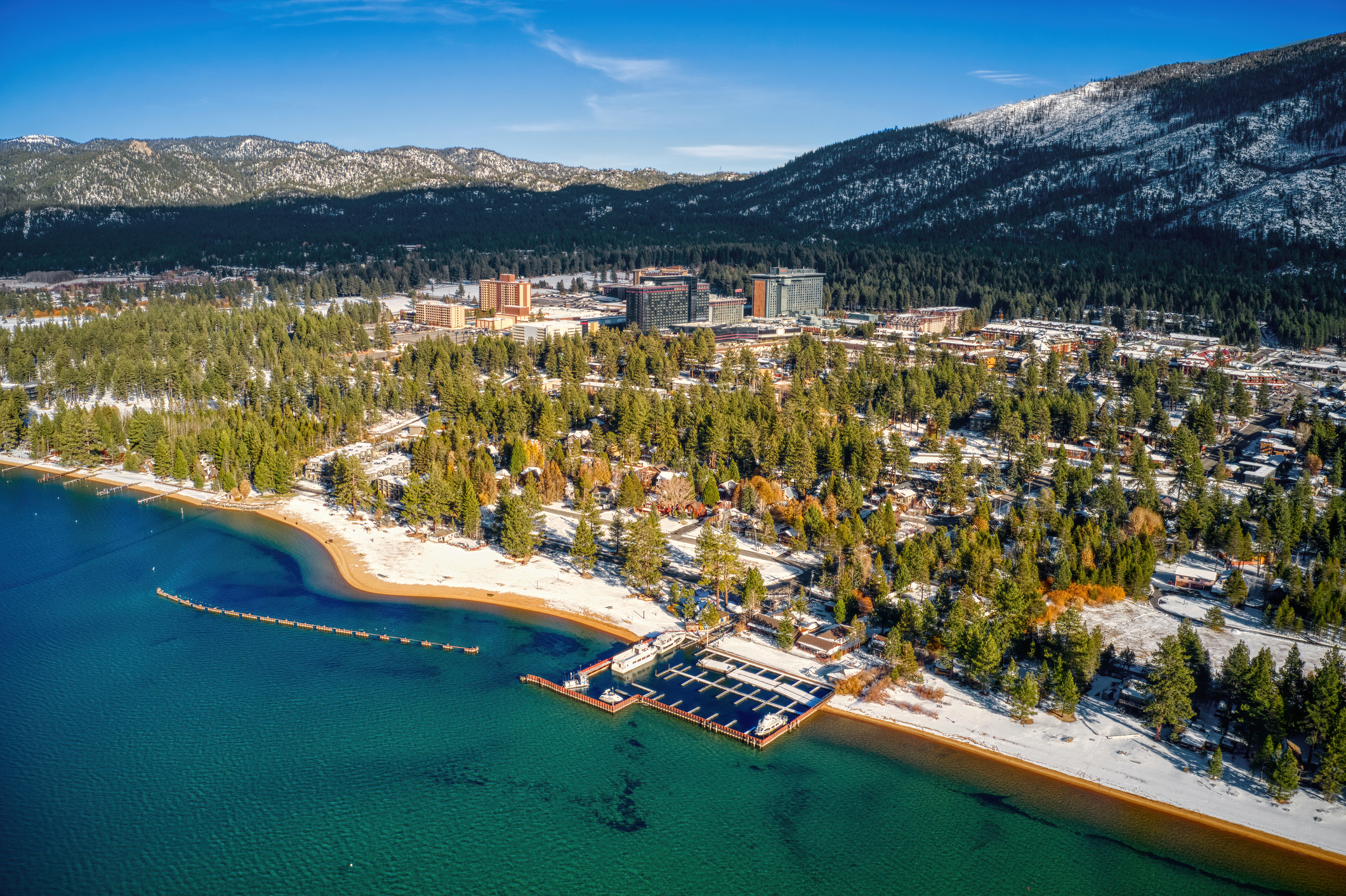 Aerial View of South Lake Tahoe which is on the California Nevada Stateline Aerial View of South Lake Tahoe which is on the California Nevada Stateline